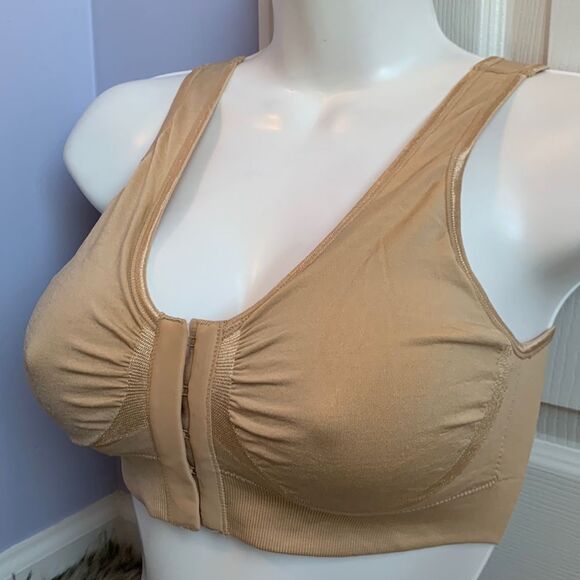 Miracle Bamboo Bra Front Close No Wire Unlined Seamless Bralette Bra Beige L - Picture 1 of 7